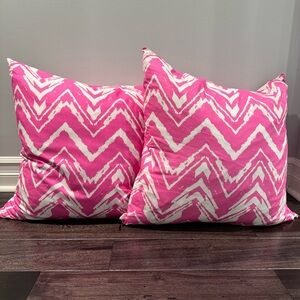 Set of 2 - Large Pink and White Chevron Feather Throw Pillows